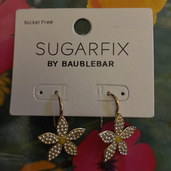Baublebar Sugarfix Crystal Gold Flower Drop Earrings NWT - Picture 4 of 6